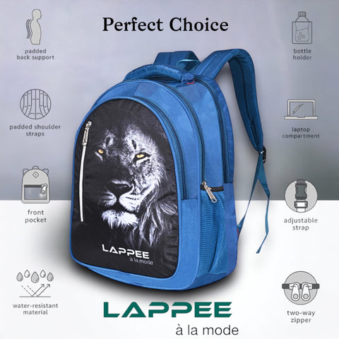 Lappee LION Elegant Blue Casual Backpack with Rain Cover for Boys Bagpack for College, Office, School,Travel.