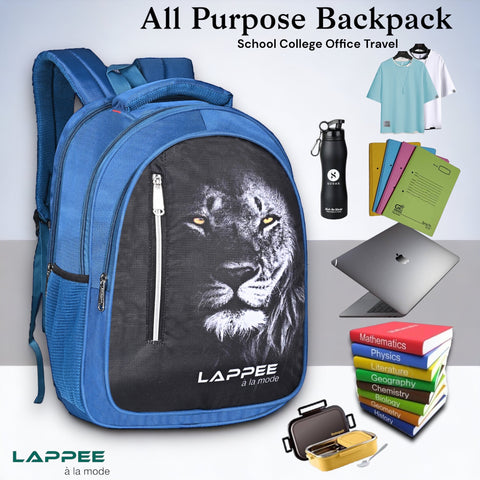 Lappee LION Elegant Blue Casual Backpack with Rain Cover for Boys Bagpack for College, Office, School,Travel.