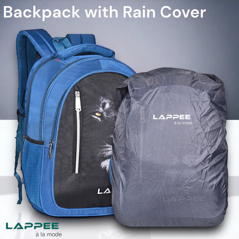 Lappee LION Elegant Blue Casual Backpack with Rain Cover for Boys Bagpack for College, Office, School,Travel.