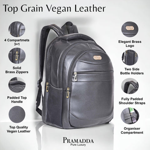 Stylish Elegant Black Berlin Vegan Leather 15.6 Inch Laptop Backpack for Men & Women.
