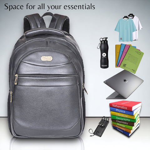 Stylish Elegant Black Berlin Vegan Leather 15.6 Inch Laptop Backpack for Men & Women.