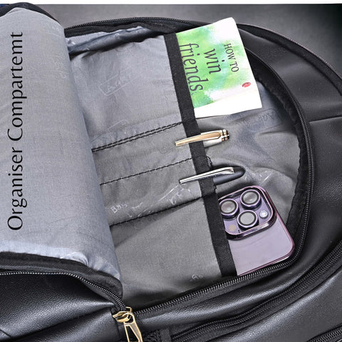 Stylish Elegant Black Berlin Vegan Leather 15.6 Inch Laptop Backpack for Men & Women.