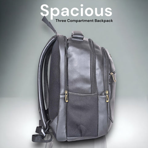 Stylish Elegant Black Berlin Vegan Leather 15.6 Inch Laptop Backpack for Men & Women.