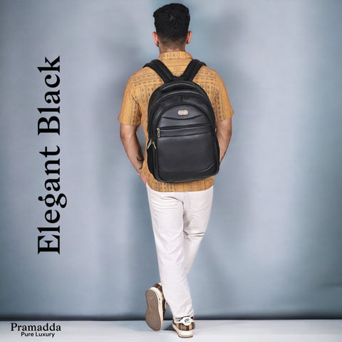Stylish Elegant Black Berlin Vegan Leather 15.6 Inch Laptop Backpack for Men & Women.