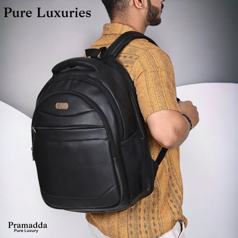 Stylish Elegant Black Berlin Vegan Leather 15.6 Inch Laptop Backpack for Men & Women.
