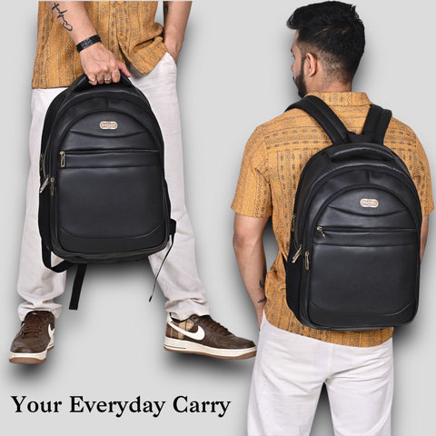 Stylish Elegant Black Berlin Vegan Leather 15.6 Inch Laptop Backpack for Men & Women.