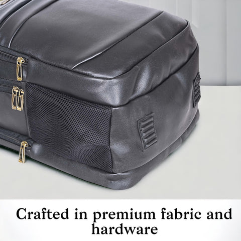 Stylish Elegant Black Berlin Vegan Leather 15.6 Inch Laptop Backpack for Men & Women.