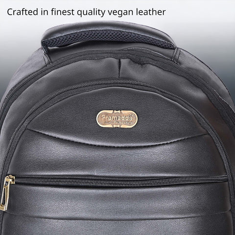 Stylish Elegant Black Berlin Vegan Leather 15.6 Inch Laptop Backpack for Men & Women.