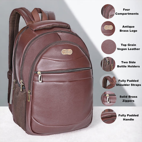 Stylish Mocha Brown Berlin Vegan Leather 15.6 Inch Laptop Backpack for Men & Women.