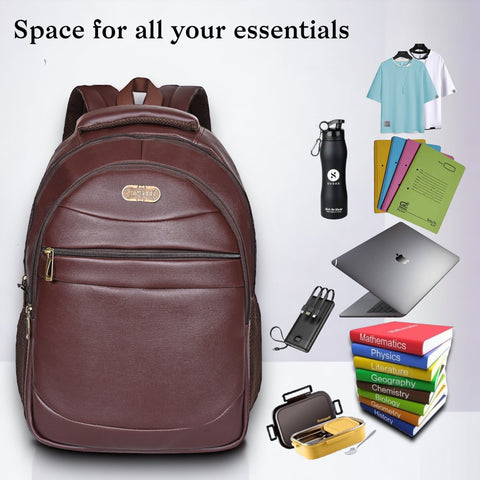 Stylish Mocha Brown Berlin Vegan Leather 15.6 Inch Laptop Backpack for Men & Women.