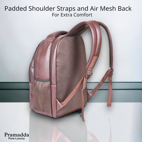 Stylish Mocha Brown Berlin Vegan Leather 15.6 Inch Laptop Backpack for Men & Women.