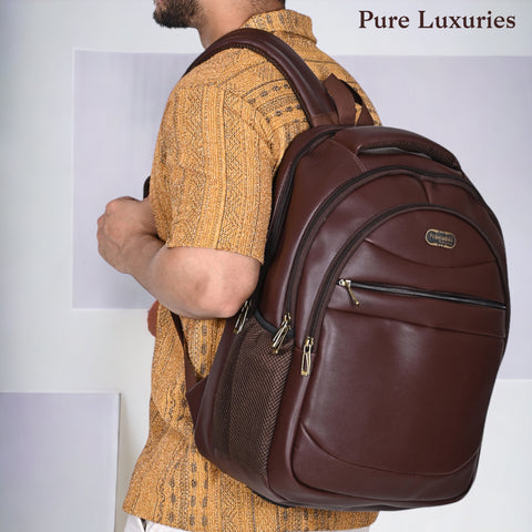 Stylish Mocha Brown Berlin Vegan Leather 15.6 Inch Laptop Backpack for Men & Women.