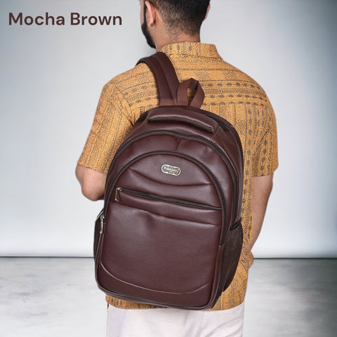 Stylish Mocha Brown Berlin Vegan Leather 15.6 Inch Laptop Backpack for Men & Women.