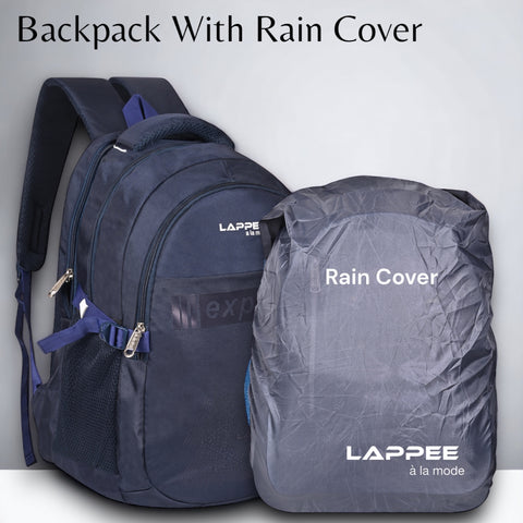 Lappee Stylish Dark Blue Casual Backpacks With Rain Cover For Men & Women School, College, Office, Travel.