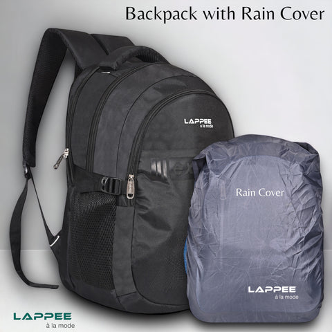 Lappee Elegant Black Casual Backpacks With Rain Cover For Men & Women Office, College, School, Travel.