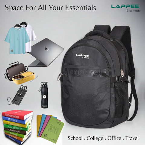 Lappee Elegant Black Casual Backpacks With Rain Cover For Men & Women Office, College, School, Travel.
