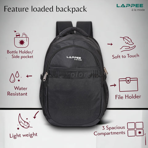 Lappee Elegant Black Casual Backpacks With Rain Cover For Men & Women Office, College, School, Travel.