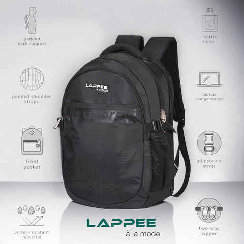 Lappee Elegant Black Casual Backpacks With Rain Cover For Men & Women Office, College, School, Travel.