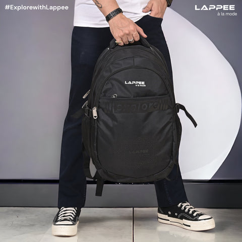 Lappee Elegant Black Casual Backpacks With Rain Cover For Men & Women Office, College, School, Travel.
