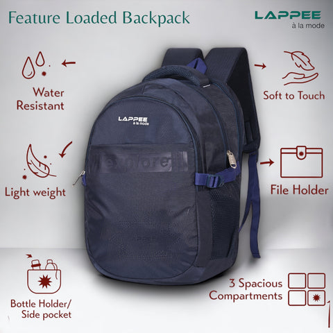 Lappee Stylish Dark Blue Casual Backpacks With Rain Cover For Men & Women School, College, Office, Travel.