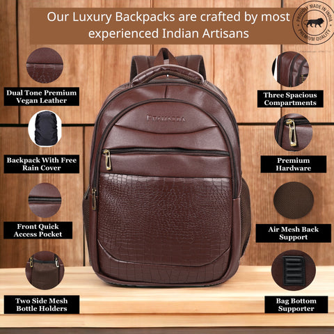 Stylish Choco Brown leather 15.6 Inch Backpack For Men & Women For School, College, Office Travel Bag.