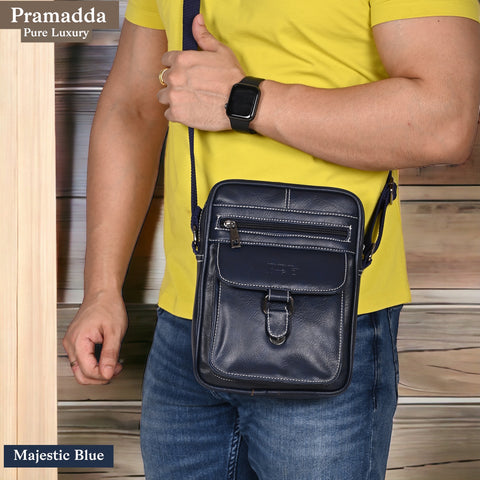 Stylish Majestic Blue Vegan Leather POSH Sling mini Messenger Bag for Men Women Travel