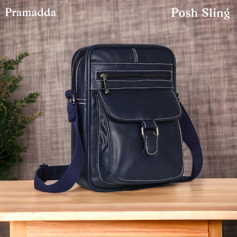 Stylish Majestic Blue Vegan Leather POSH Sling mini Messenger Bag for Men Women Travel