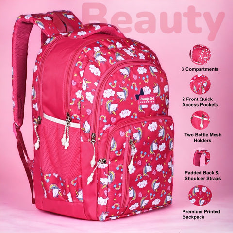 Stylish pretty pink Printed backpack for Girls For School, College, Office, Travel.