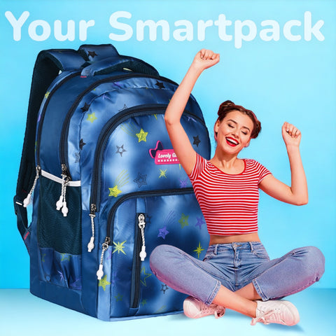 Elegant Blue Printed Backpack for girls for Office, College, School, Travel.