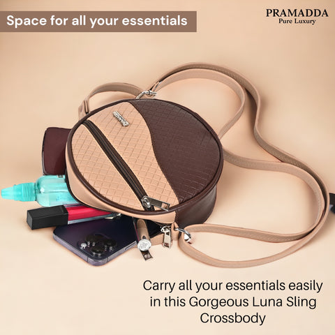 Luna Coffee Walnut Beige Round Sling bag