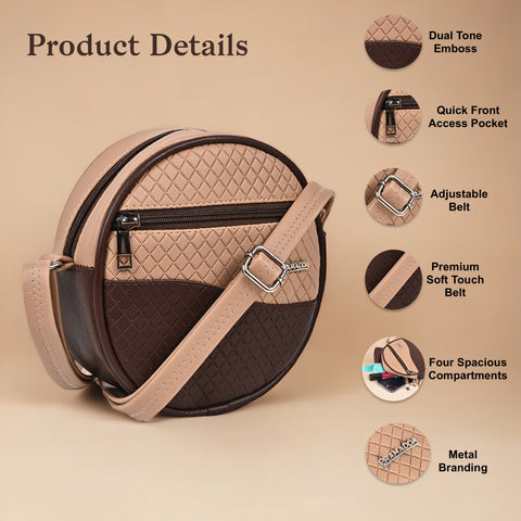 Luna Coffee Walnut Beige Round Sling bag