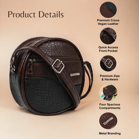 Luna Mocha Brown Round Sling Bag