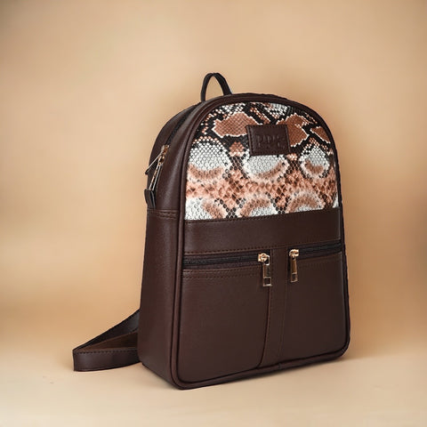 Oliviya Snake Print 12 Inch Mini Daypack Backpack for women (Chocolate Brown)