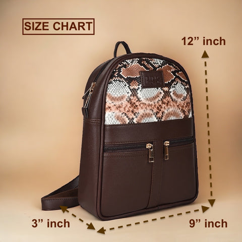 Oliviya Snake Print 12 Inch Mini Daypack Backpack for women (Chocolate Brown)
