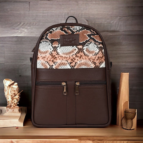 Oliviya Snake Print 12 Inch Mini Daypack Backpack for women (Chocolate Brown)