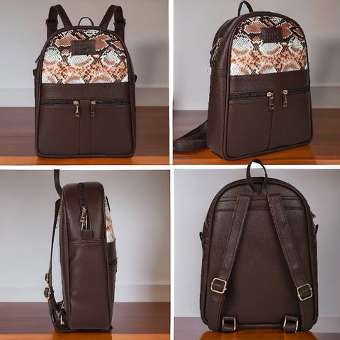 Oliviya Snake Print 12 Inch Mini Daypack Backpack for women (Chocolate Brown)