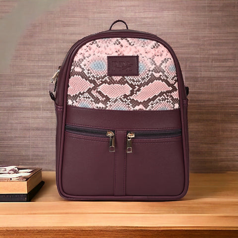 Oliviya Snake Print 12 Inch Mini Daypack Backpack for women ( Fine Wine )