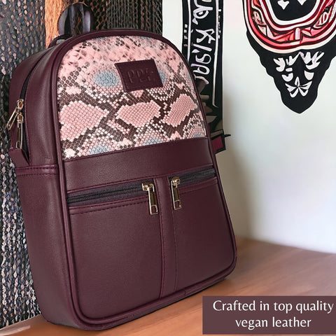 Oliviya Snake Print 12 Inch Mini Daypack Backpack for women ( Fine Wine )