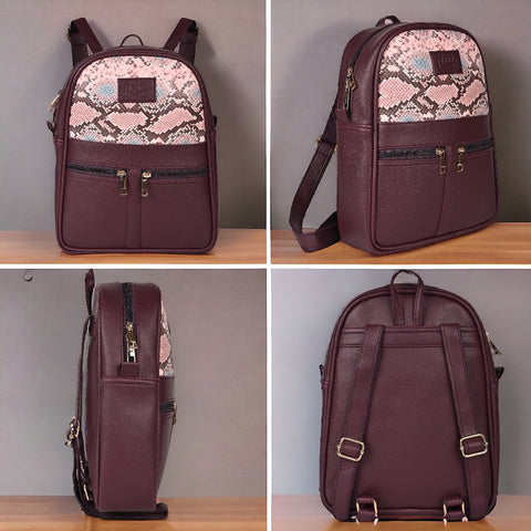 Oliviya Snake Print 12 Inch Mini Daypack Backpack for women ( Fine Wine )