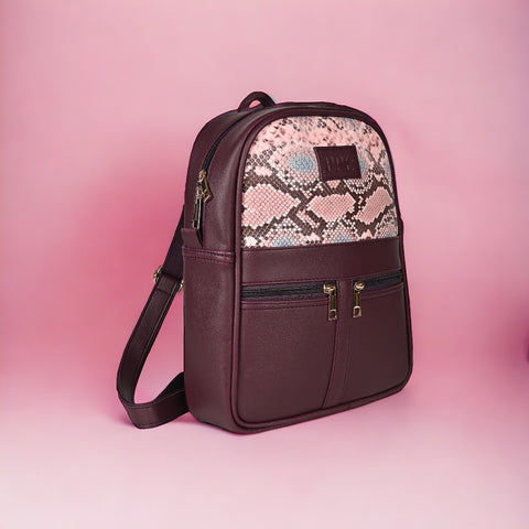 Oliviya Snake Print 12 Inch Mini Daypack Backpack for women ( Fine Wine )