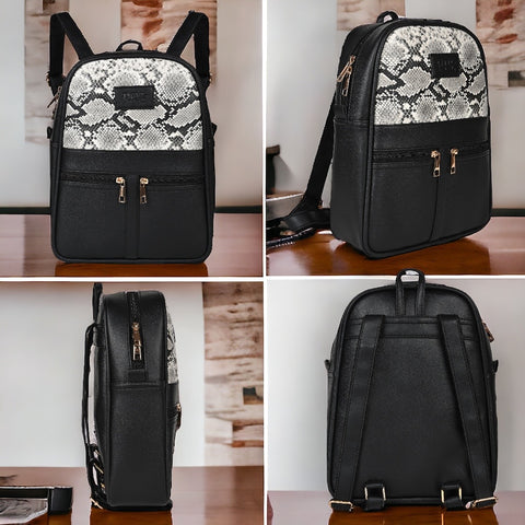 Oliviya Snake Print 12 Inch Mini Daypack Backpack for women ( Bold Black )