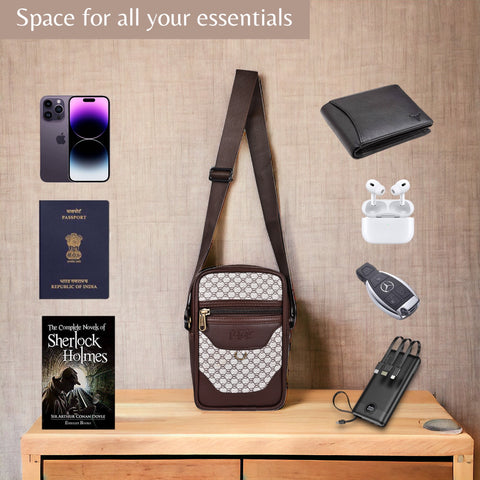 Swiss Chocolate Brown Crossbody Sling Bag For Men