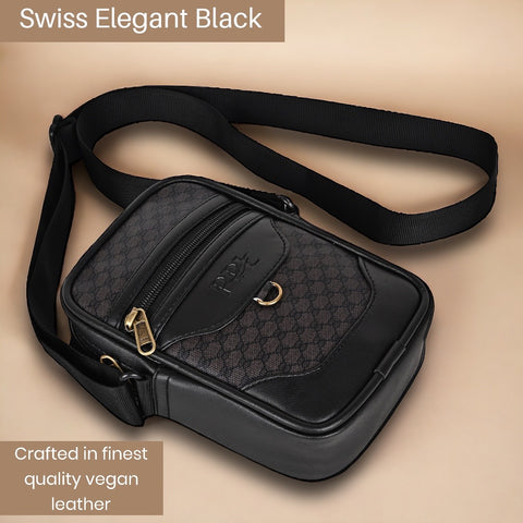 Swiss Elegant Black Crossbody Sling Bag For Men