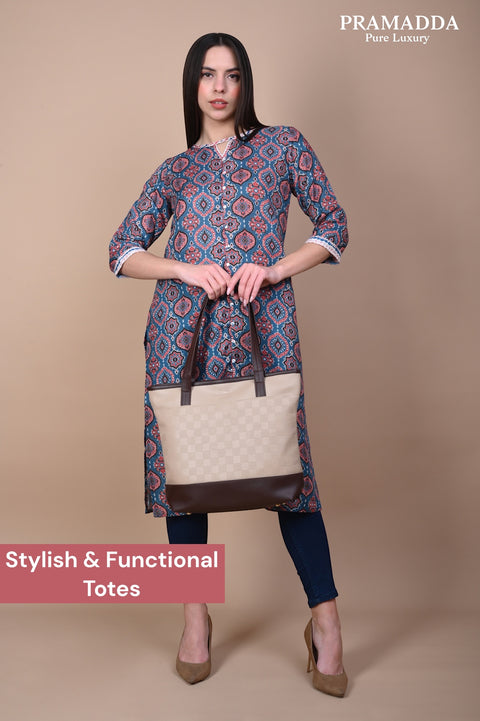 Classic Beige Tote Bag | Shoulder Bag For Shopping Travel Daily Use