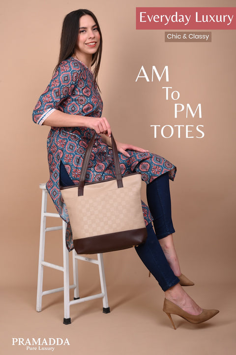 Classic Beige Tote Bag | Shoulder Bag For Shopping Travel Daily Use