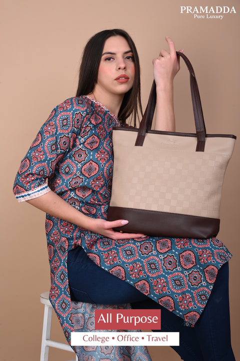 Classic Beige Tote Bag | Shoulder Bag For Shopping Travel Daily Use