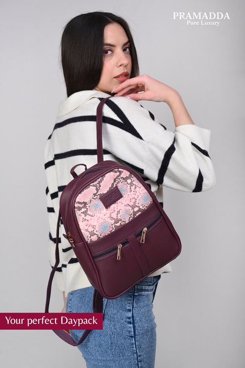 Oliviya Snake Print 12 Inch Mini Daypack Backpack for women ( Fine Wine )