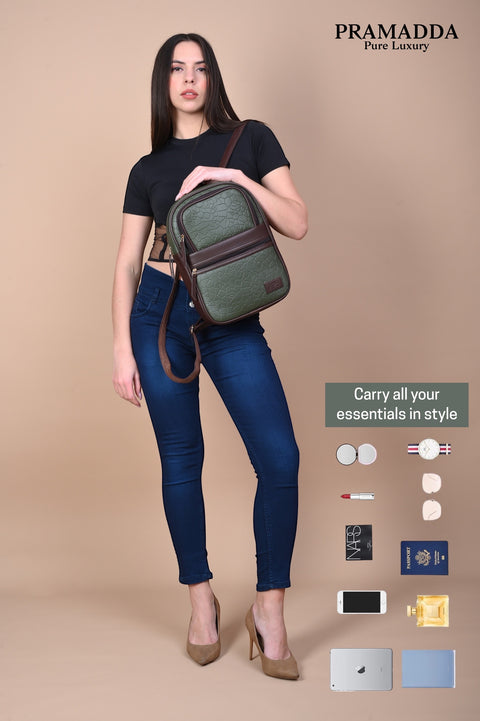 Green Zoey Compact Backpack for women Travel