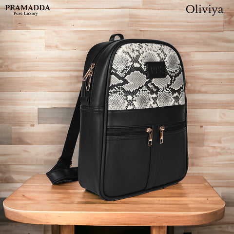 Oliviya Snake Print 12 Inch Mini Daypack Backpack for women ( Bold Black )