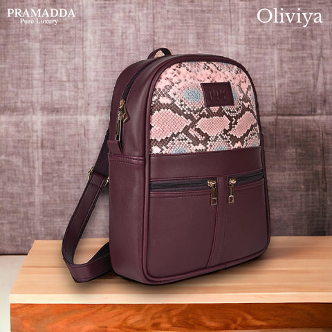 Oliviya Snake Print 12 Inch Mini Daypack Backpack for women ( Fine Wine )